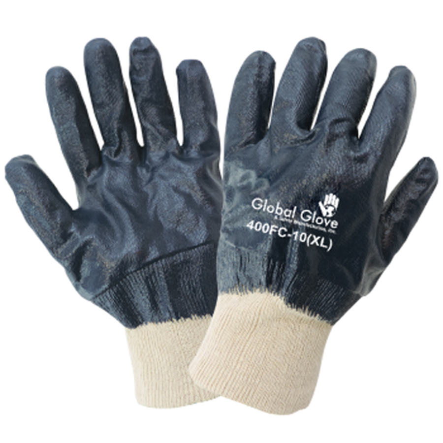 Two-Piece Polyester/Cotton Interlock Gloves w/Full Nitrile Coating, 400FC, Blue/White