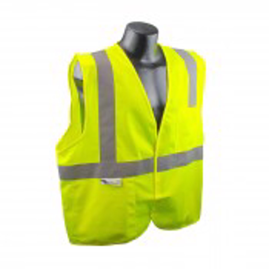 Class 2 Economy Solid Polyester Safety Vest, SV2, Hi-Vis Green, 3X-Large