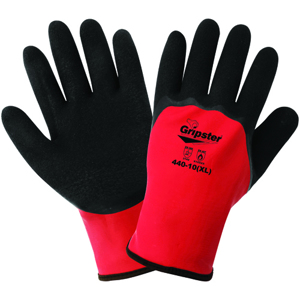 Gripster Lightweight Nylon Gloves w/Double Coating, 440, Black/Red