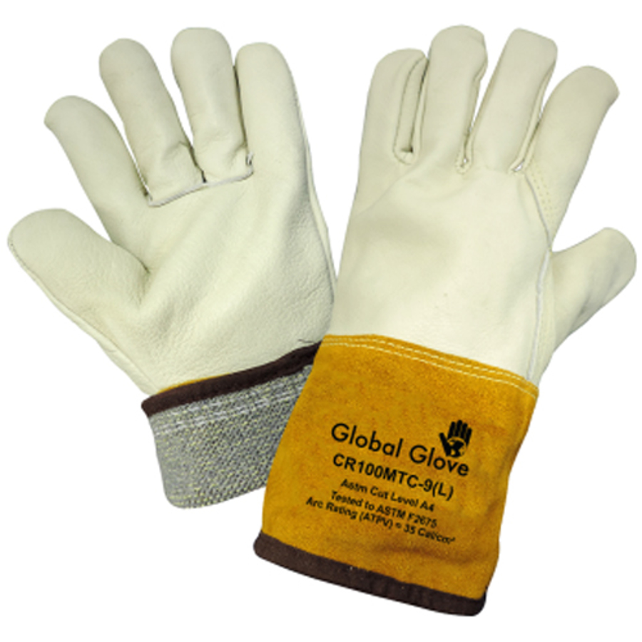 Cut Resistant Grain Cowhide Leather MIG/TIG Welding Gloves, CR100MTC, Beige/White
