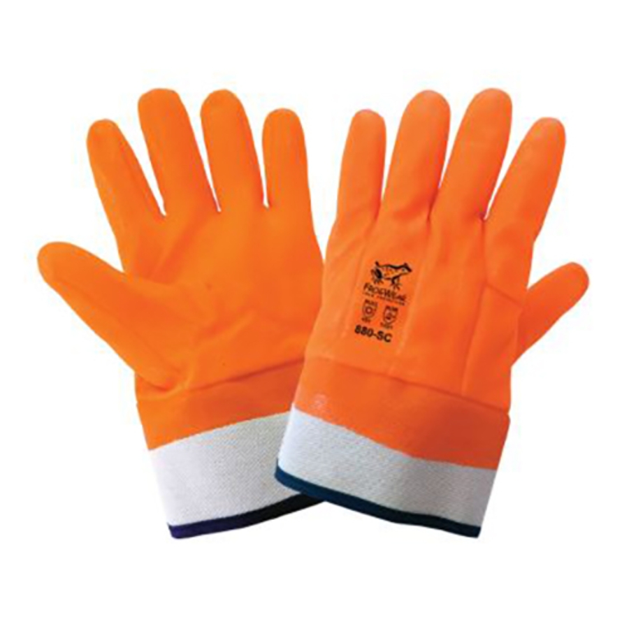 FrogWear Cold Protection Double-Coated PVC Chemical & Cut Resistant Gloves, 880-SC, Hi-Vis Orange, One Size