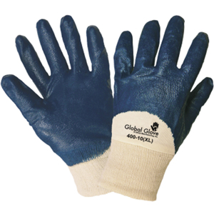 Two-Piece Polyester/Cotton Interlock Gloves w/Three-Quarter Nitrile Coating, 400, Blue/White