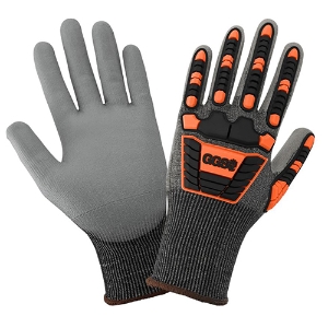 Vise Gripster C.I.A. Touchscreen Compatible UHMWPE Cut & Impact Resistant Gloves w/Polyurethane Palm Coating, CIA788, Cut A5, Black/Gray/Hi-Vis Orange/Salt & Pepper