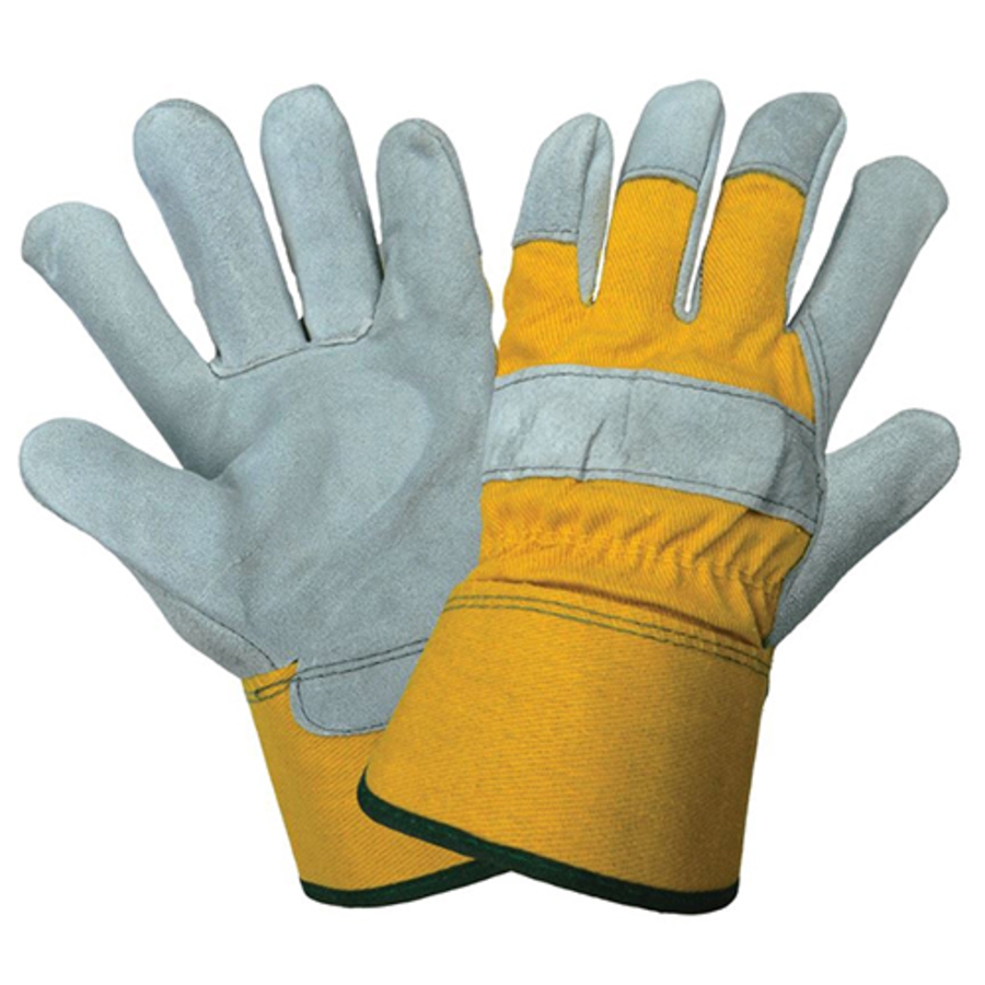 Premium Split Cowhide Leather Palm Gloves, 2190, Gray/Yellow, Medium