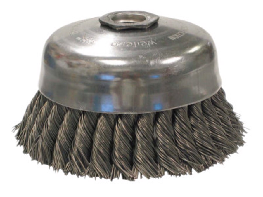 Single Row Knot Wire Cup Brush, 12276, 5" Diameter, 0.023" Steel Fill, 5/8"-11 Arbor Thread