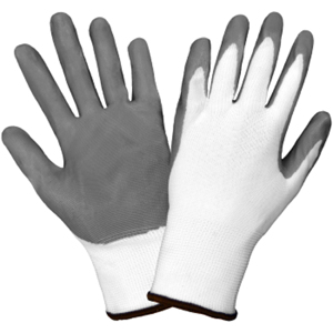Economical Ultra-Lite Polyester Gloves w/Nitrile Palm Coating, 550E, Gray/White