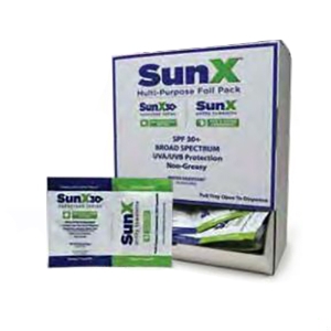 Sun X SPF 30+ Sunscreen Lotion Packets w/Attached Dry Towelettes Dispenser Box, 91661