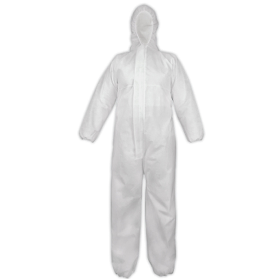 FrogWear Disposable Non-Woven Coveralls w/Hood & Elastic Ankles/Wrists, NW-SMS300COV, White