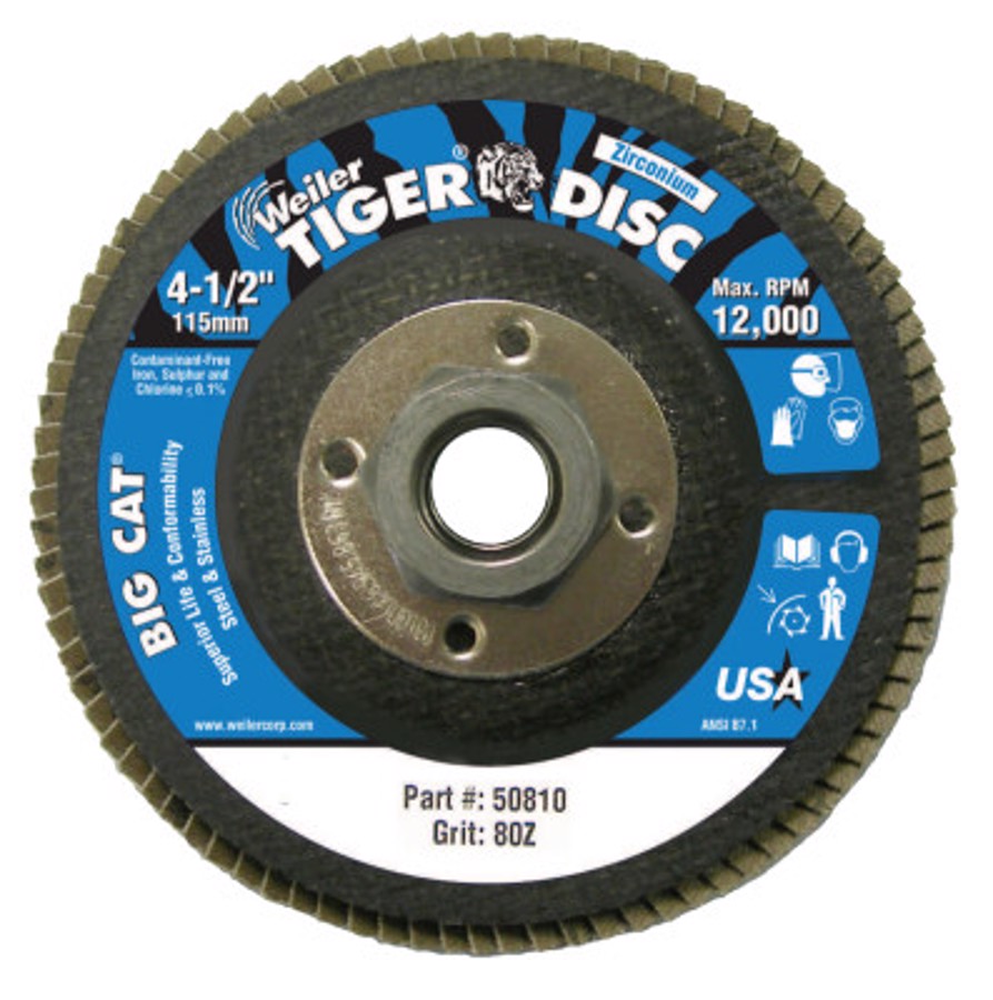 Tiger Big Cat High Density Flap Disc, Type 27, Zirconia Alumina, 5/8"-11 Arbor Thread