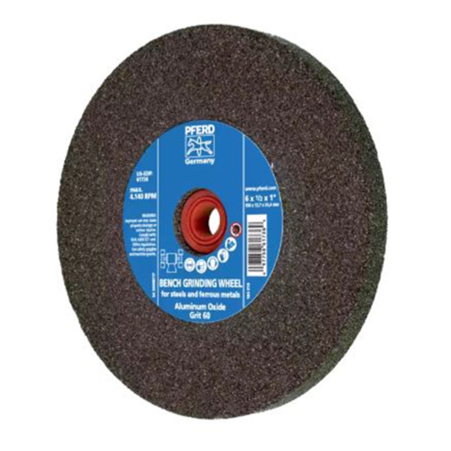 Universal Vitrified Bench Wheel, 61736, Type 1, 6" Diameter, 1" Arbor