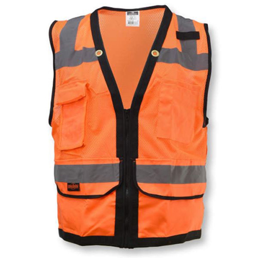 Class 2 Heavy Duty Polyester Surveyor Vest, SV59Z, Hi-Vis Orange, 3X-Large