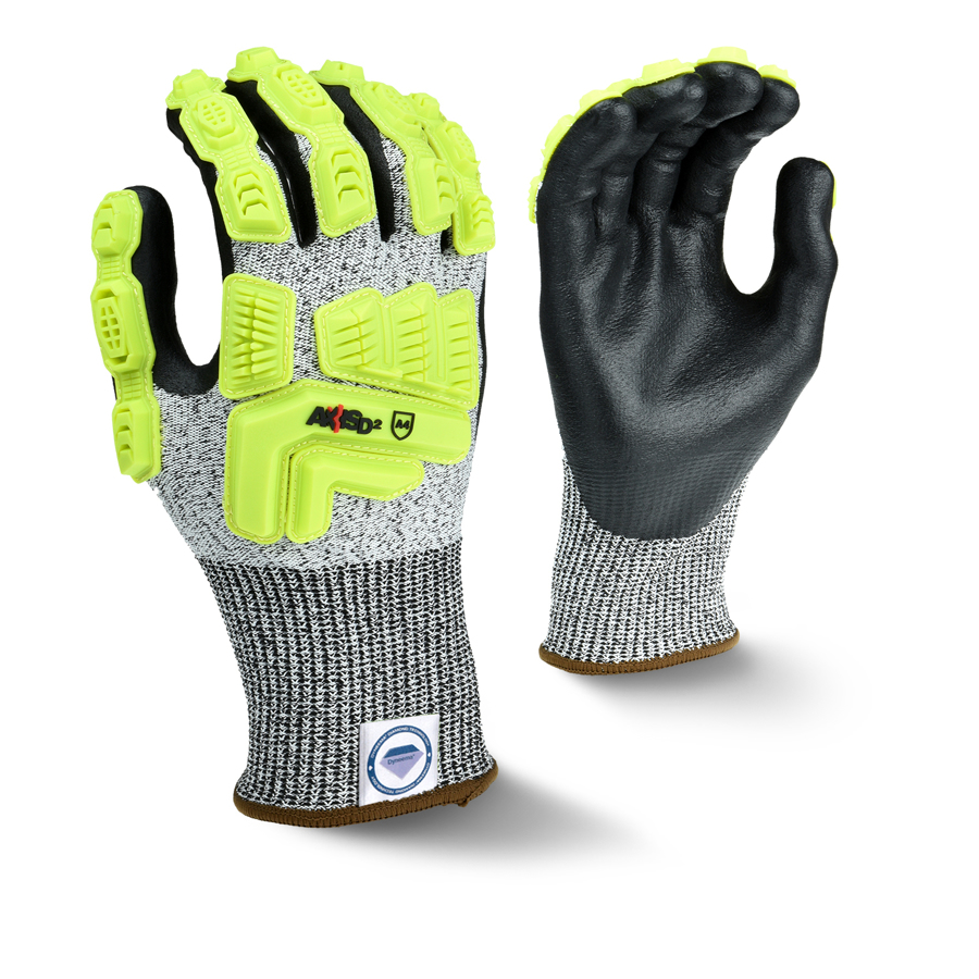 Axis D2 Dyneema Cut & Impact Resistant Gloves w/Micro Nitrile Palm Coating, RWGD110, Black/Salt & Pepper