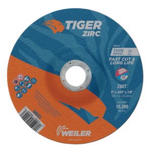 Tiger Zirc Cutting Wheel, 58022, Type 27, 6" Diameter, 0.045" Thickness, 7/8" Arbor