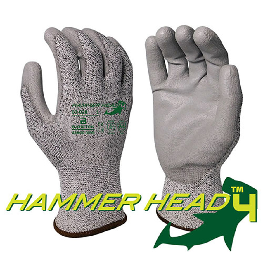 Hammer Head 4 Basetek HDPE Cut Resistant Gloves w/Polyurethane Palm Coating, 02-028, Cut A4, Salt & Pepper