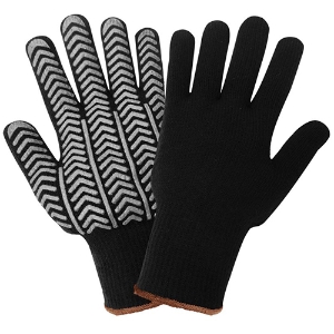 Heavyweight Acrylic Loop Terry Cloth Gloves w/PVC Herringbone Pattern Palms, S687, Black