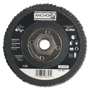 High Density Angled Abrasive Flap Disc, 102-41390, Type 27, 4-1/2" Diameter, 5/8"-11 Arbor Thread