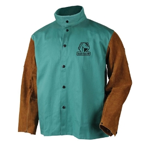 FR Cotton & Cowhide Hybrid Welding Jacket, F9-30C/BS, Brown/Green