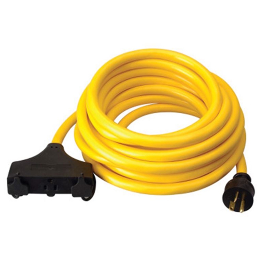 Generator Extension Cord, 01911, 25 ft, 3 Outlets, 20 Amp