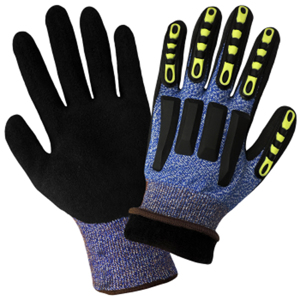 Vise Gripster C.I.A. UHMWPE & Acrylic Terry Cloth Cut & Impact Resistant Gloves w/Foam Latex Palm Coating, CIA317INT, Cut A5, Black/Blue