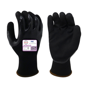 ExtraFlex Nylon Gloves w/Nitrile Knuckle Coating & HCT Micro-Foam Nitrile Palm Coating, 04-006, Black