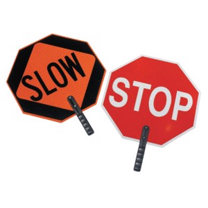 Safety Paddle, Silk-Screened Plastic, 9" Hndl, STOP/SLOW, Red/White/Orange/Blk
