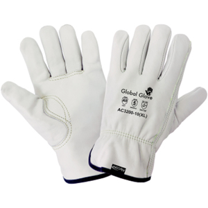 Global Glove Grain Cowhide Leather Cut & Hypodermic Needle Resistant Gloves, AC3200, Cut A7/A9, White