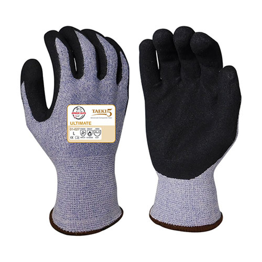 Taeki5 Cut Resistant Gloves w/Micro-Foam Nitrile Palm Coating, 01-027N, Cut A4, Black/Blue