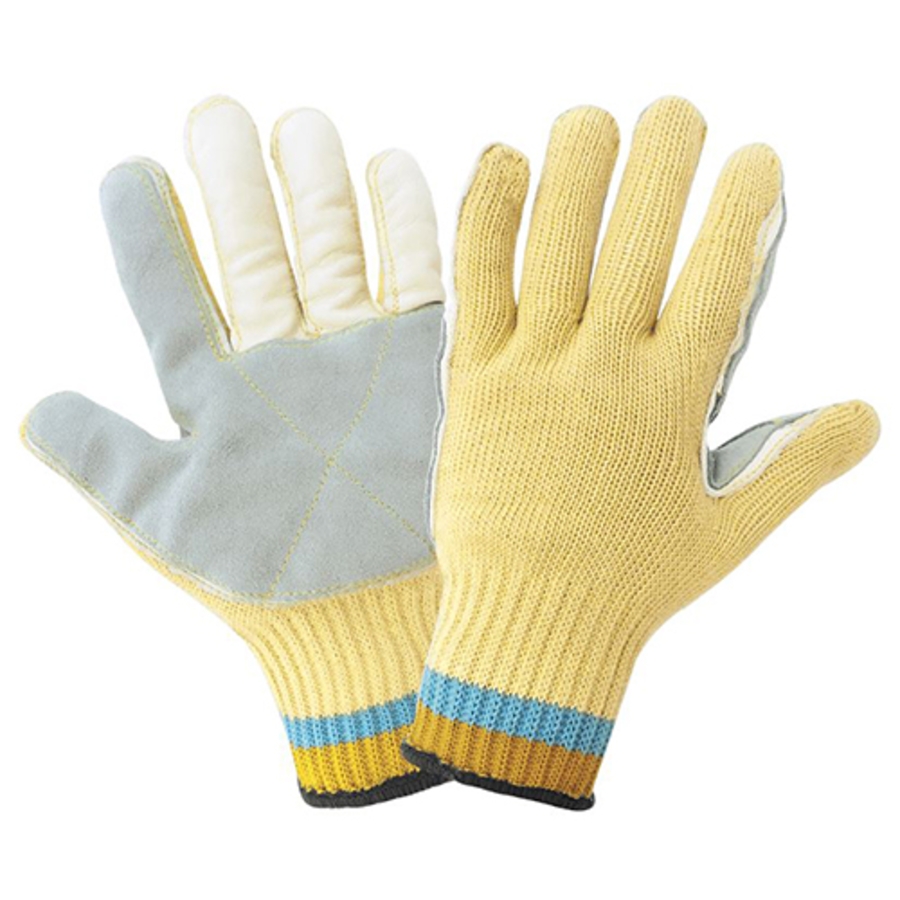 Samurai Glove Aralene Cut Resistant Gloves w/Grain Cowhide Leather Palm, K300LF, Cut A6, Gray/Yellow