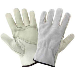 Economy Grade Grain Cowhide Leather Drivers Gloves, 3200PP, Beige/Gray