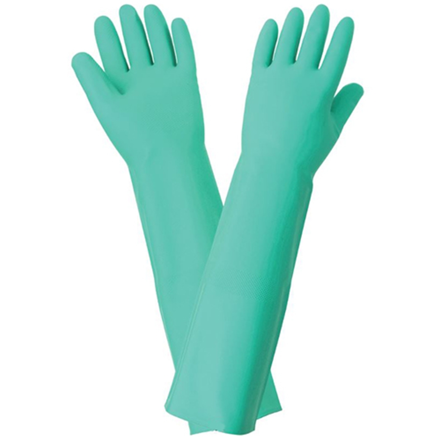 FrogWear Extra-Long Nitrile Chemical Resistant Gloves, 522, Green