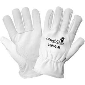 Premium Grade Grain Goatskin Leather Drivers Gloves, 3200G, White