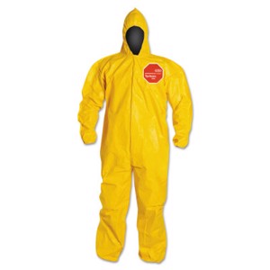 Tychem 2000 Coveralls w/Hood, Bound Seams & Elastic Ankles/Wrists, QC127B, Yellow