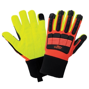 Vise Gripster Nylon & Spandex Mechanics Gloves w/Cotton Corded Palms & TPR Impact Protection, SG9954, Cut A2, Black/Hi-Vis Green/Hi-Vis Orange