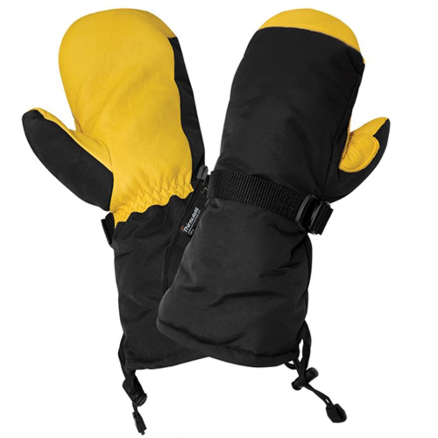 Polyester Mittens w/Premium Deerskin Leather Palm, SG7300MIT, Black/Yellow