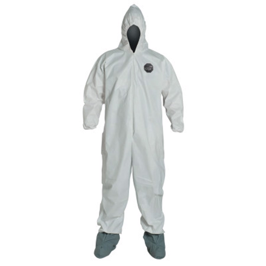 ProShield 60 Coveralls w/Hood, Skid-Resistant Boots & Elastic Ankles/Wrists, NG122S, White