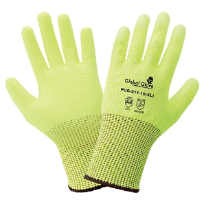 HPPE Cut Resistant Gloves w/Polyurethane Palm Coating, PUG-511, Cut A4, Hi-Vis Green