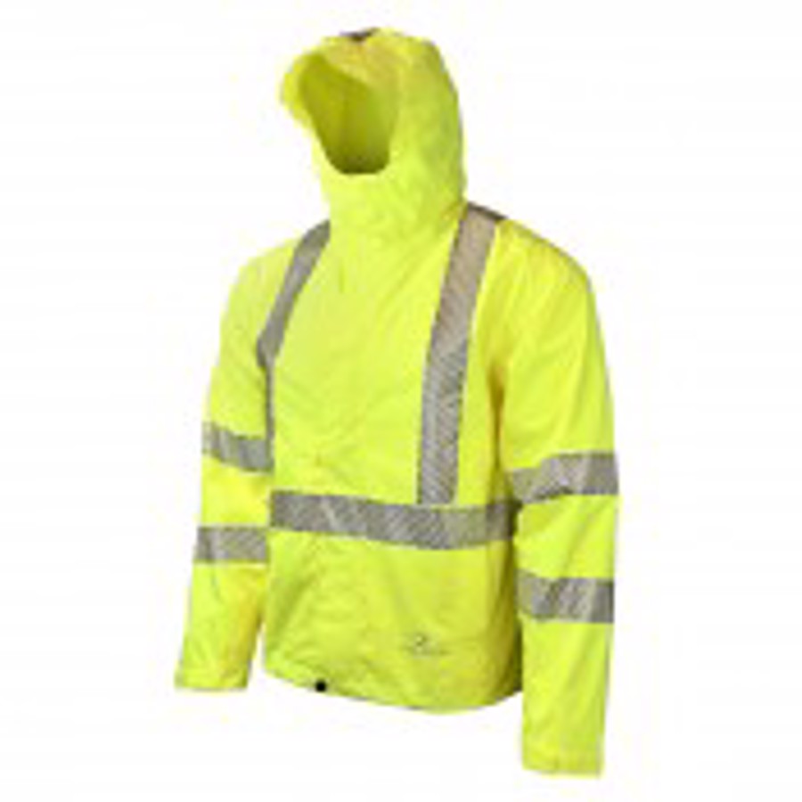 Class 3 Waterproof Lightweight Packable Raincoat, RW11-3ZGR, Hi-Vis Green