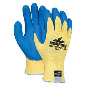 Cut Pro Kevlar Cut Resistant Gloves w/Latex Palm Coating, 9687, Cut A3, Blue/Yellow, Large