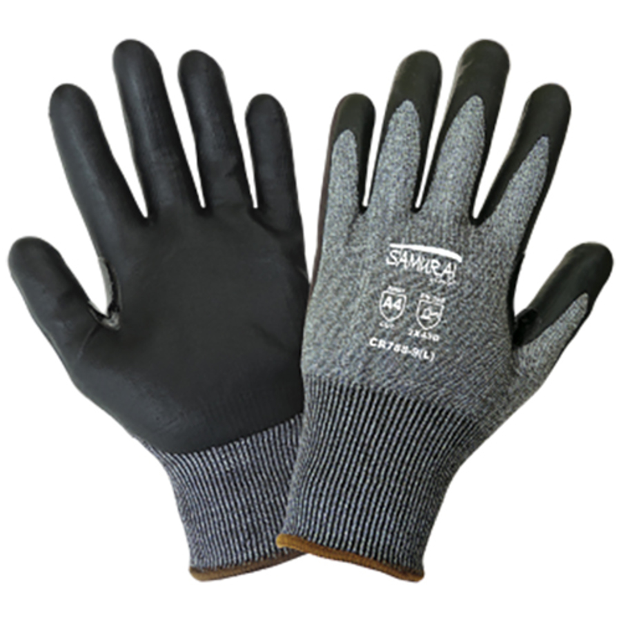 Samurai Glove UHMWPE Cut Resistant Gloves w/Foam Nitrile Palm Coating, CR788, Cut A4, Salt & Pepper