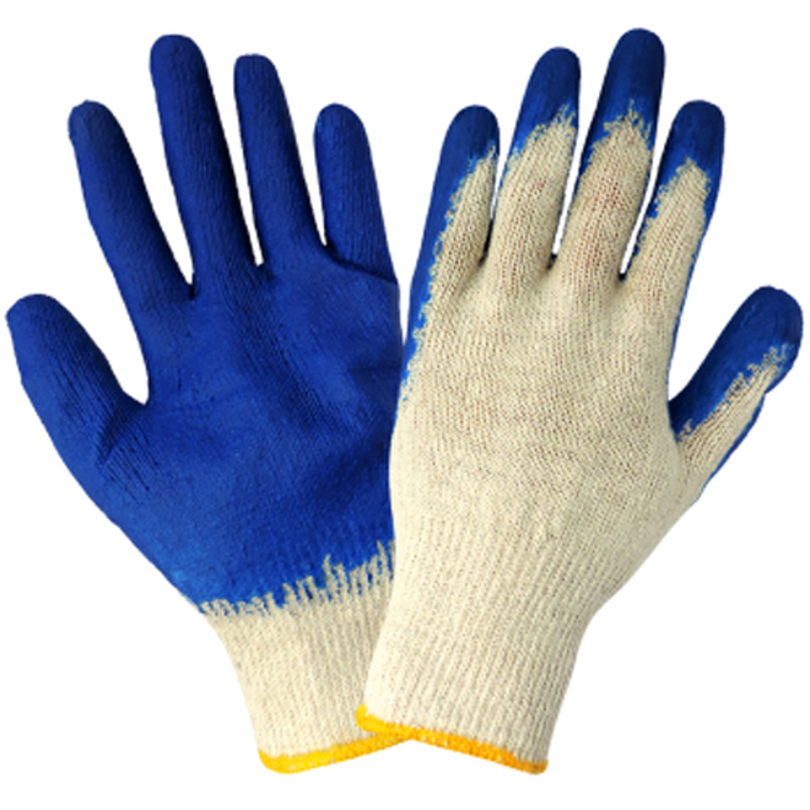 Economy Medium Weight Cotton/Polyester String Knit Gloves w/Rubber Latex Palm Coating, S966E, Blue/Natural, One Size