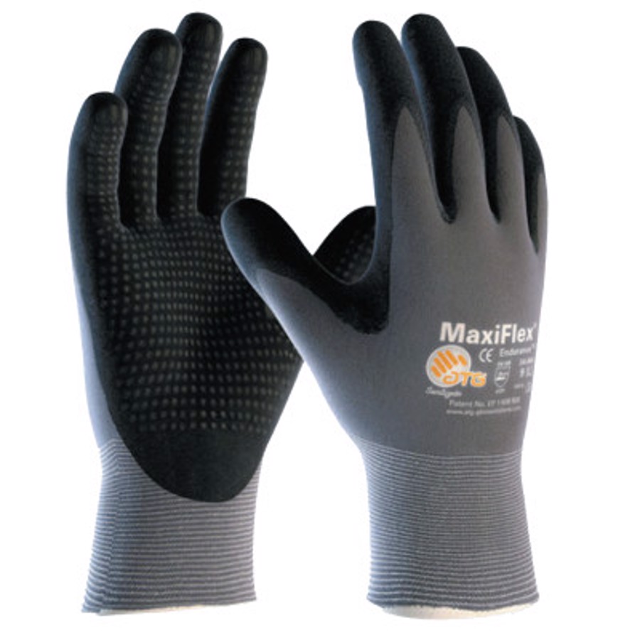 MaxiFlex Endurance Nylon Gloves w/Dotted Micro-Foam Nitrile Palm Coating, 34-844, Black/Gray