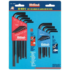 Hex-L Key Set, 22 per card, Hex Tip, Inch/Metric, Short and Long Arms