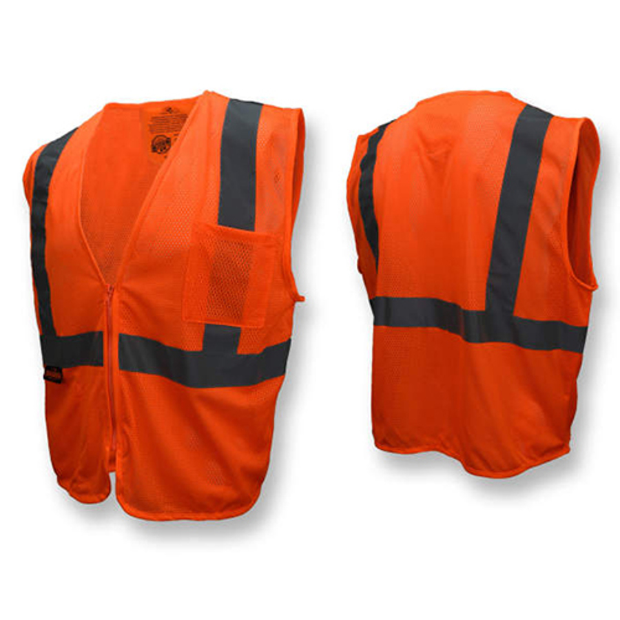 Class 2 Self-Extinguishing Economy Safety Vest SV2S, Hi-Vis Orange, Large