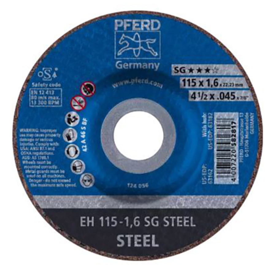 Depressed Center Cut-Off Wheel, 63162, Type 27, 4-1/2" Diameter, 0.045" Thickness, 7/8" Arbor