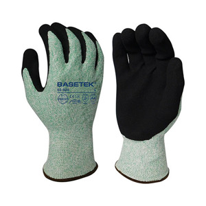 Basetek HDPE Cut Resistant Gloves w/HCT Micro-Foam Nitrile Palm Coating, 02-024, Cut A4, Black/Green