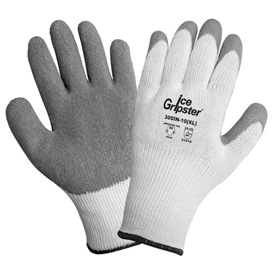 Ice Gripster Acrylic Knit Insulated Cut Resistant Low Temp Gloves w/Rubber Palm Coating, 300IN, Gray/White