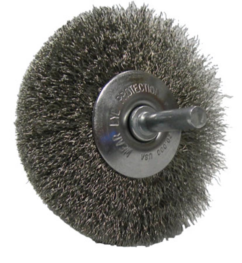 Stem-Mounted Concave Crimped Wire Wheel, 17937, 3" Diameter, 0.014" Stainless Steel Fill, 1/4" Stem