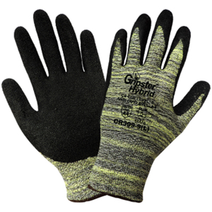 Gripster Aralene Cut Resistant Gloves w/Rubber Latex Palm Coating, CR309, Cut A4, Black/Yellow