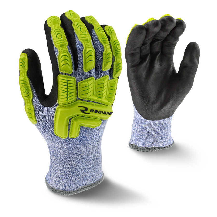 HPPE Cut & Impact Resistant Gloves w/Micro Nitrile Palm Coating & Acrylic Terry Liner, RWG604, Cut A4, Black/Hi-Vis Green/Salt & Pepper