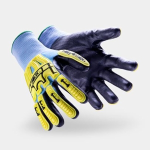 Helix Core Touchscreen Compatible HPPE/Steel/Fiberglass Cut & Impact Resistant Gloves w/Polyurethane Palm Coating, 3012, Black/Blue/Yellow